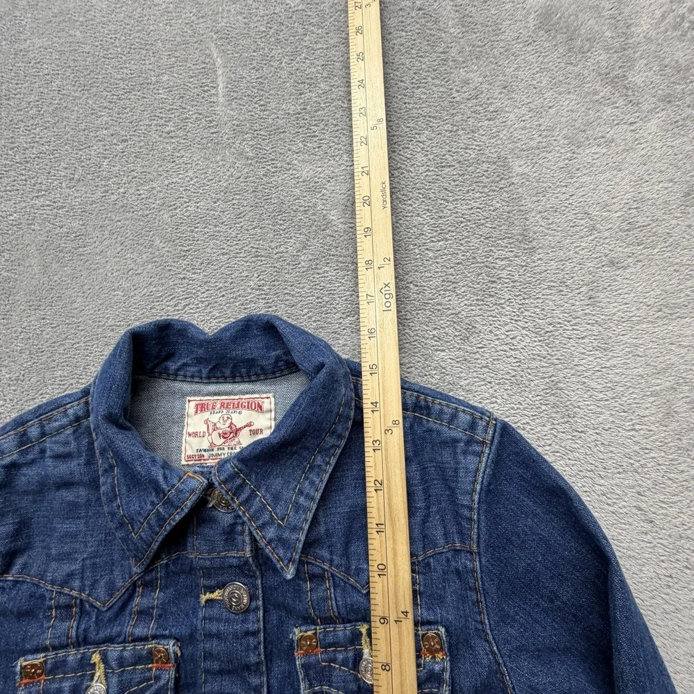 True Religion Jacket Youth M Blue Denim Collared‎ Button Pockets Short Slim